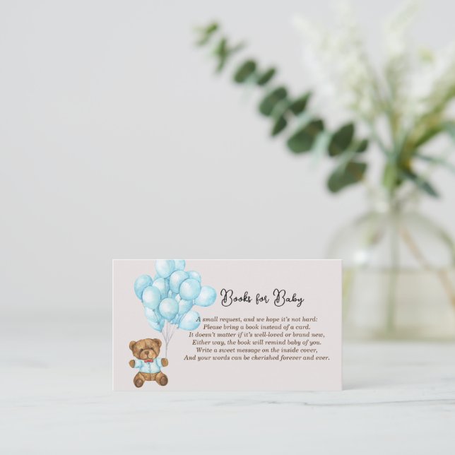 Baby Blue Bear Baby Shower Books For Baby Place Card (Standing Front)