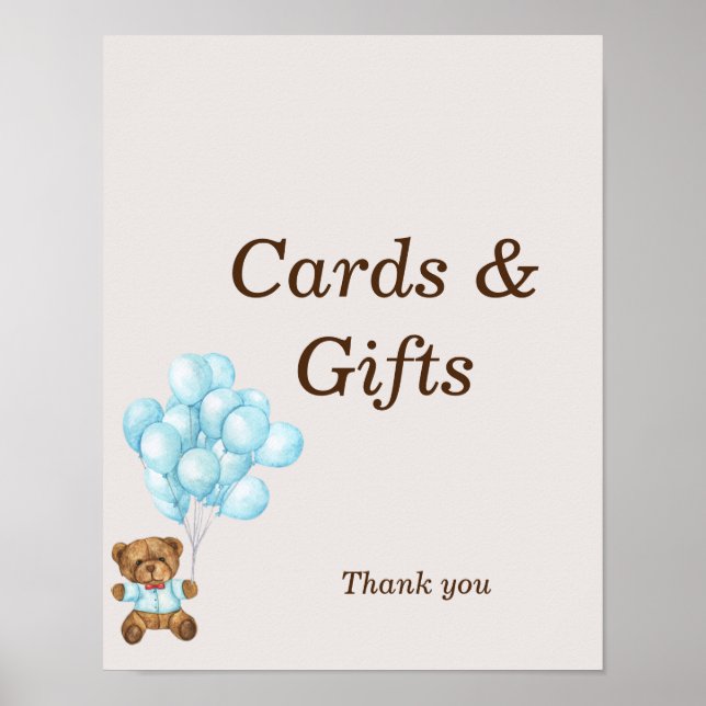 Baby Blue Bear Baby Shower Custom Sign (Front)