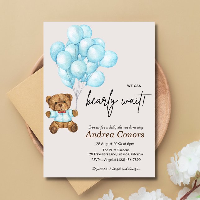 Baby Blue Bear Baby Shower Invitation (Creator Uploaded)