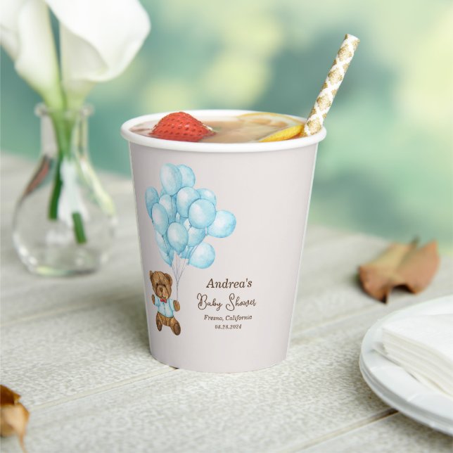 Baby Blue Bear Baby Shower Paper Cups (Insitu)