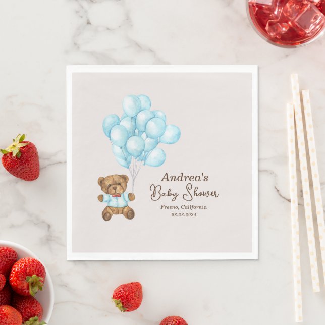 Baby Blue Bear Baby Shower Party Napkins (Insitu)