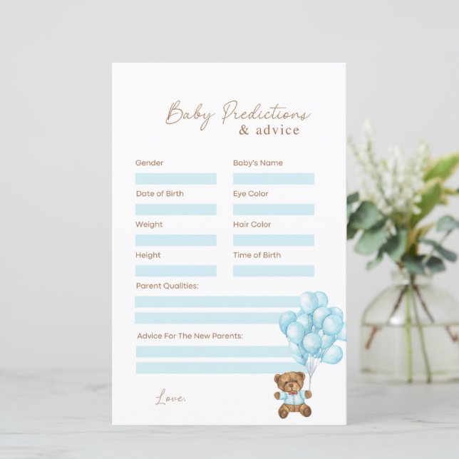 Baby Blue Bear Baby Shower Predictions & Advice (Standing Front)