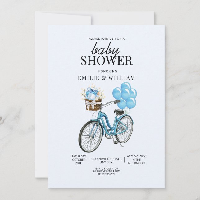 Baby Blue Bike Baby Shower Invitation, It's Boy Invitation (Front)