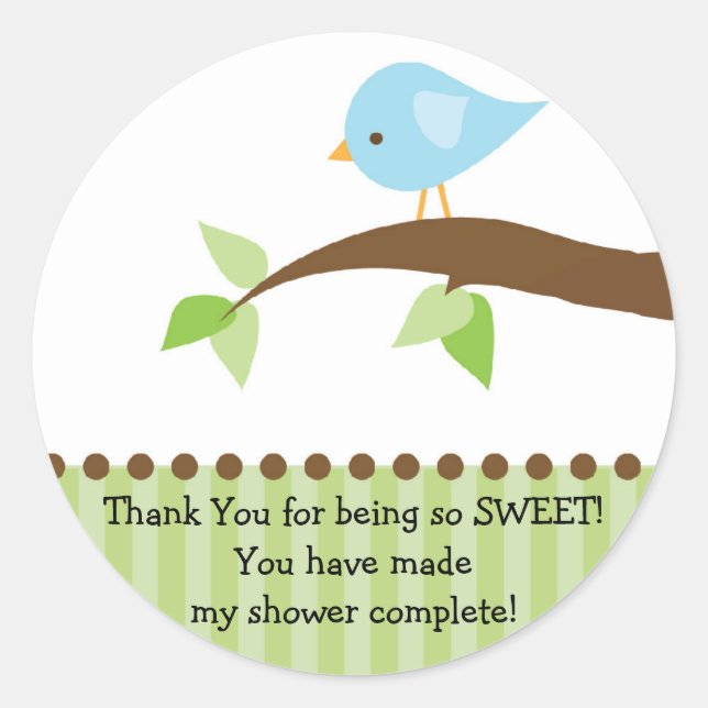 Baby Blue Bird Baby Shower Sticker (Front)