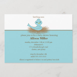 Baby Blue Bird Nest Boy Baby Shower Invitation