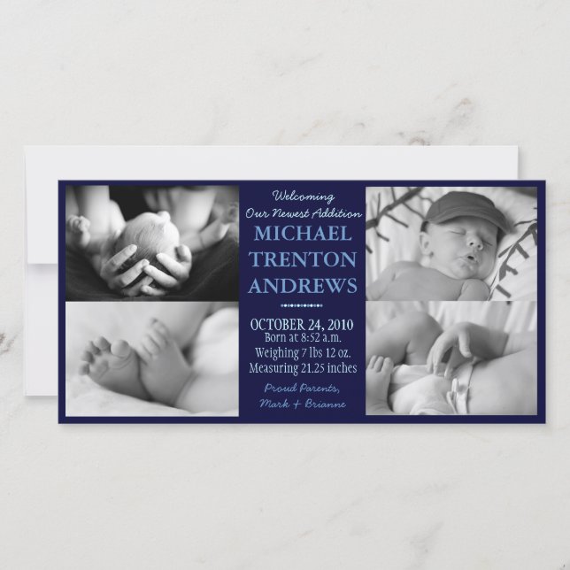 Baby Blue Birth Announcement Collage (boy) (Front)