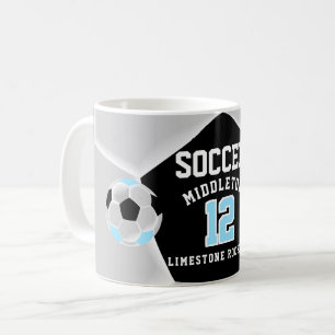 Baby Blue, Black and White ⚽ Soccer Sport Coffee Mug