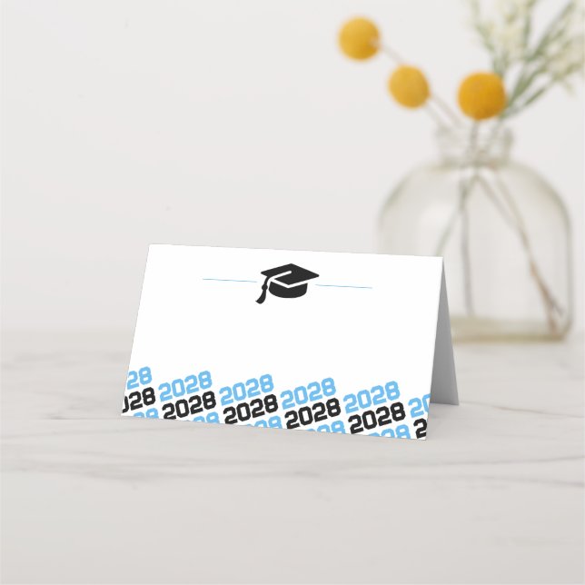 Baby Blue Black Graduation Folding Label, Food or Place Card (Back)