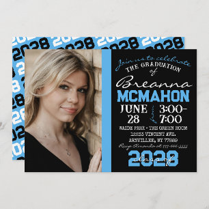 Baby Blue & Black Graduation Photo Invitation