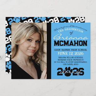 Baby Blue & Black Pawprint Graduation Announcement
