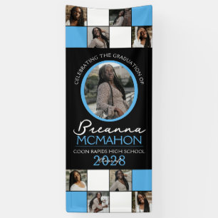 Baby Blue & Black Photo Collage Graduation Vinyl Banner
