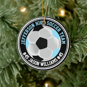 Baby Blue, Black & White Soccer ⚽ Ceramic Tree Decoration