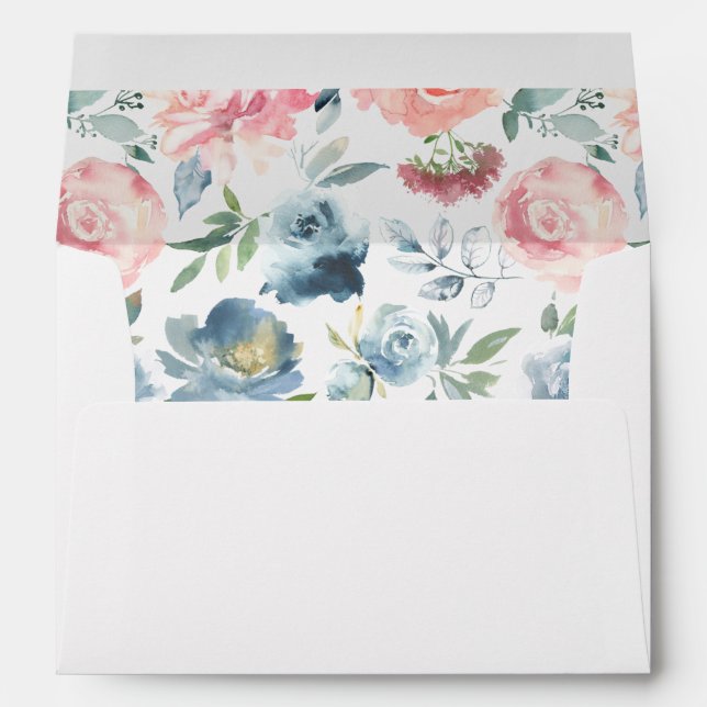 Baby Blue & Blush Pink Rose Floral Envelope (Back (Bottom))
