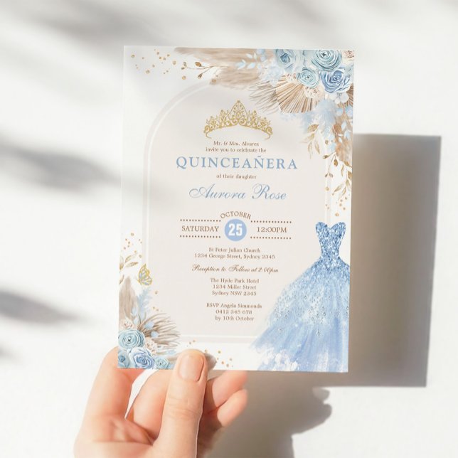 Baby Blue Boho Floral Quinceañera 15th Birthday In Invitation (Creator Uploaded)