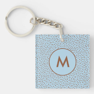 Baby Blue & Boho Terracotta Brown Dots Monogram Key Ring