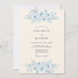 Baby Blue Botanical Floral Wedding Invitation