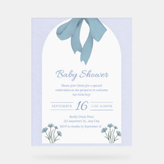 Baby Blue Bow Baby Shower Invitation Acrylic Sign
