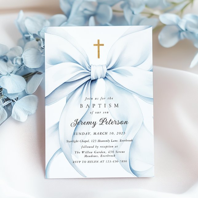 Baby Blue Bow Baptism Invitation (Creator Uploaded)