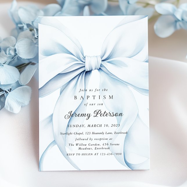 Baby Blue Bow Baptism Invitation (Creator Uploaded)