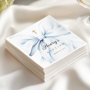 Baby Blue Bow Baptism Napkin