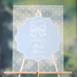Baby Blue Bow Polka Dots Boy Baby Shower Welcome Acrylic Sign