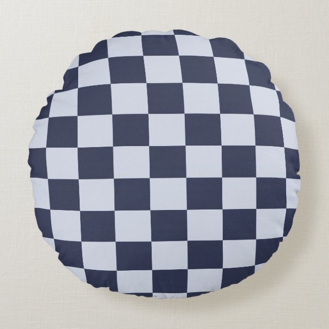 Baby Blue Boy Geometric Square Pattern Quilt Round Cushion (Front)