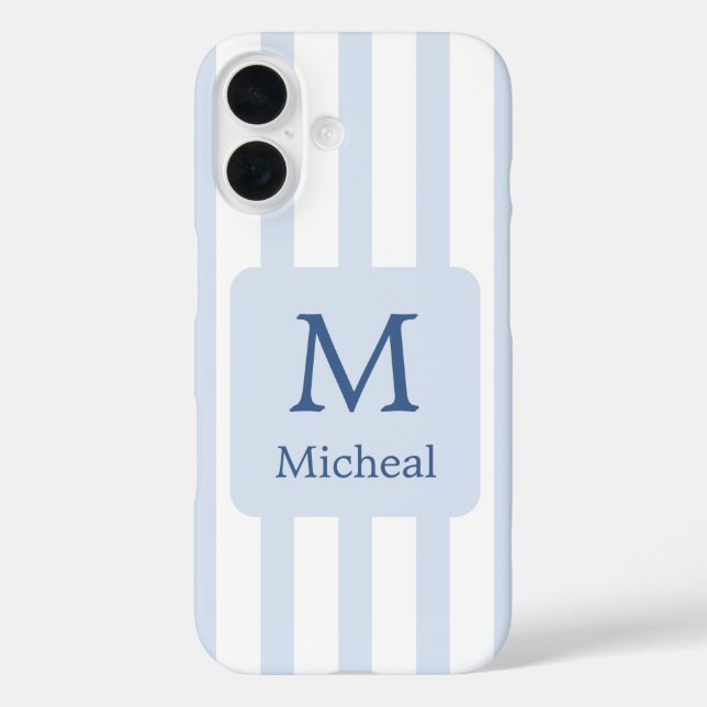 Baby Blue Boy Stripes Monogram Classic Case-Mate iPhone Case (Back)