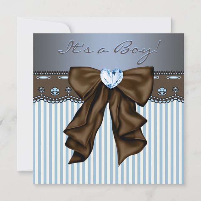 Baby Blue Brown Baby Boy Shower Invitation (Front)