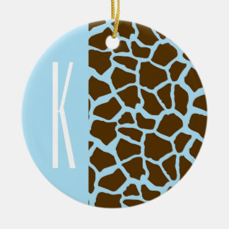 Baby Blue & Brown Giraffe Animal Print Ceramic Tree Decoration