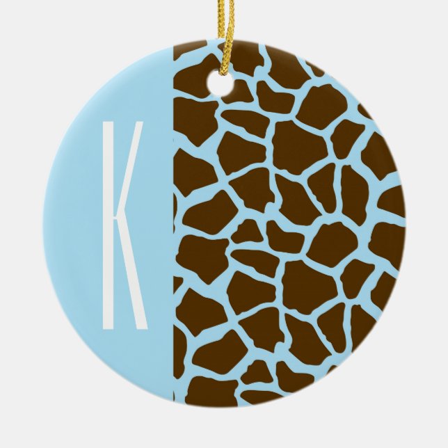 Baby Blue & Brown Giraffe Animal Print Ceramic Tree Decoration (Front)