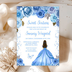 Baby Blue Brown Hair Princess Sweet Sixteen Invitation