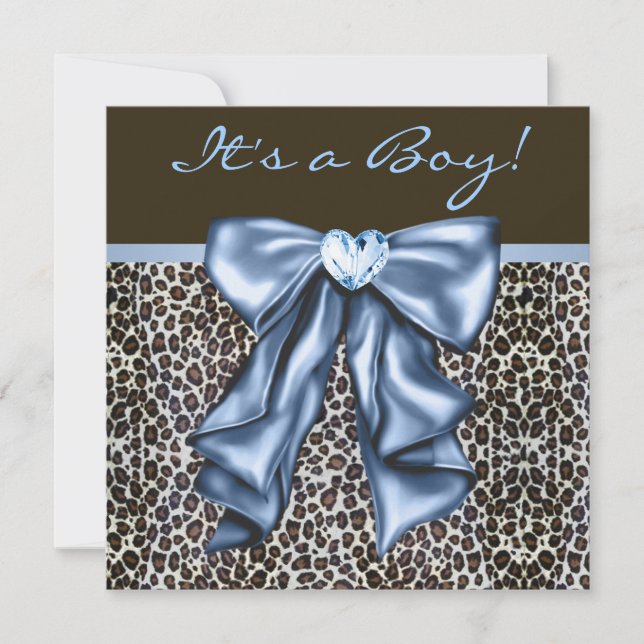 Baby Blue Brown Leopard Baby Boy Shower Invitation (Front)