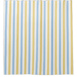Baby Blue, Butter Yellow and White Wide Stripe Shower Curtain