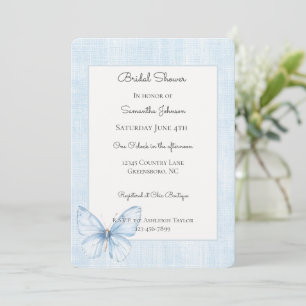 Baby Blue Butterfly Faux Linen Bridal Shower Invitation