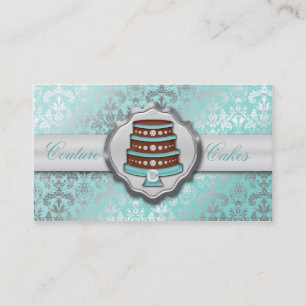 Baby Blue Cake Couture Glitzy Damask Cake Bakery Business Card
