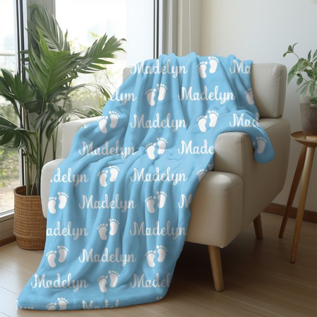 Baby Blue Calligraphy Personalised Repeat Name Fleece Blanket (Creator Uploaded)
