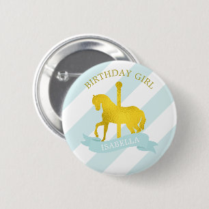 Baby Blue Carousel Horse "Birthday Girl" 6 Cm Round Badge