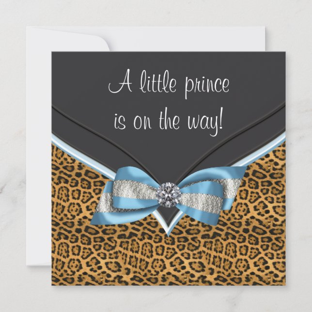Baby Blue Cheetah Prince Baby Shower Invitation (Front)