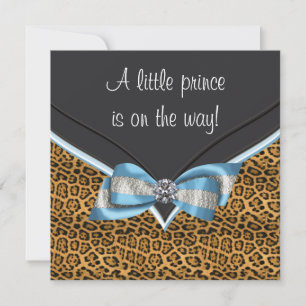Baby Blue Cheetah Prince Baby Shower Invitation