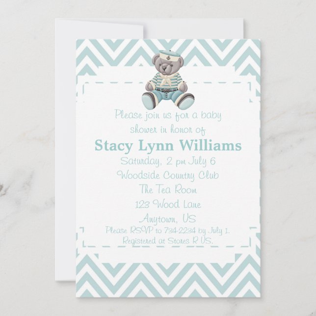 Baby Blue Chevron Baby Shower Invitation (Front)
