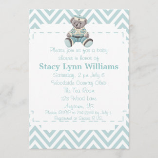 Baby Blue Chevron Baby Shower Invitation