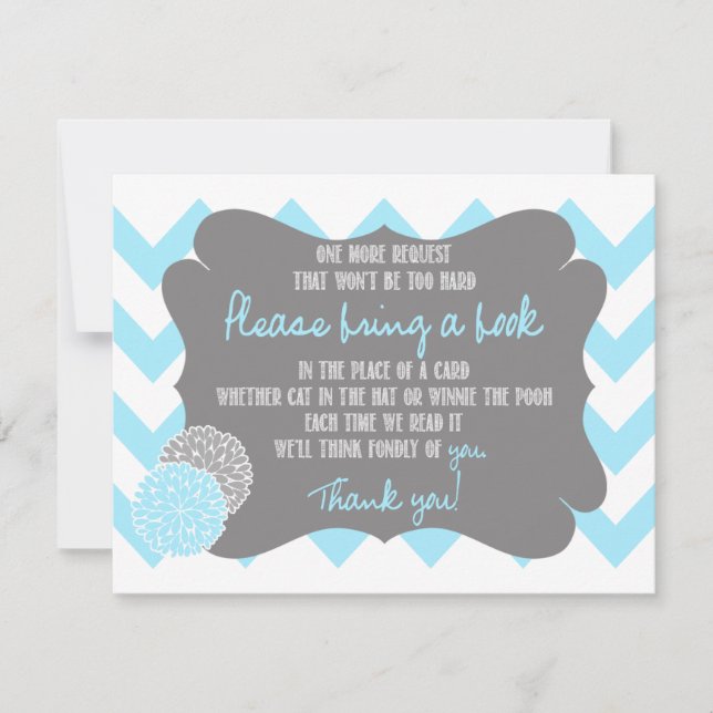 Baby Blue Chevron Baby Shower Request a Book Card (Front)