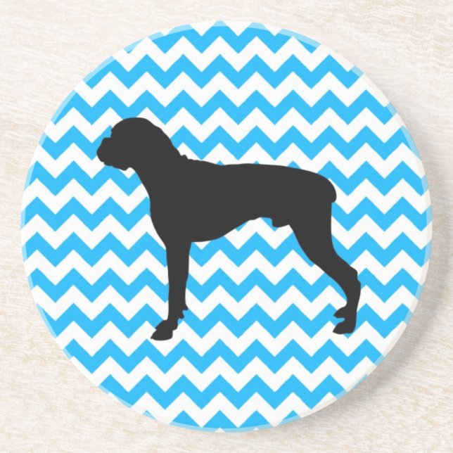 Baby Blue Chevron With Boxer Silhouette Coaster (Front)