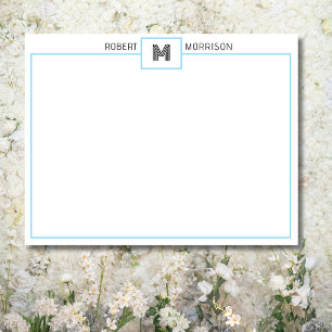 Baby Blue Chic Monogram Stationery Note Card