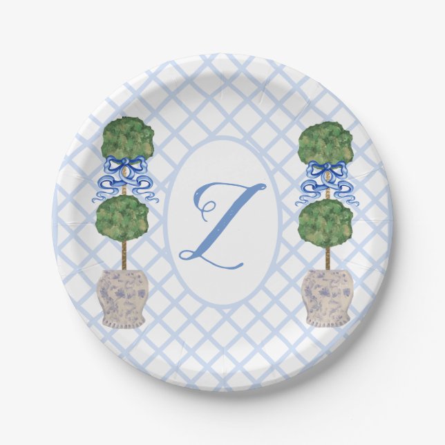 Baby Blue Chinoiserie Ginger Jar Jars Topiary  Paper Plate (Front)