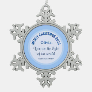 Baby Blue Christmas Christian Bible Verse Name Snowflake Pewter Christmas Ornament