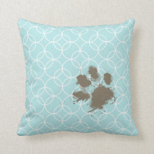 Baby Blue Circles; Funny Pawprint Cushion