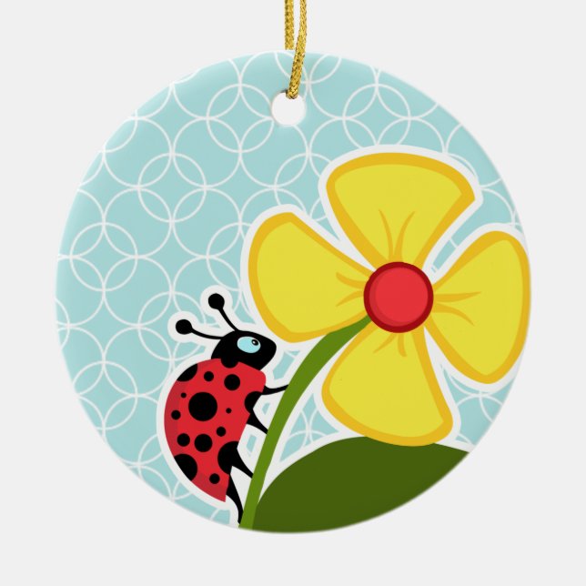 Baby Blue Circles; Ladybug Ceramic Tree Decoration (Front)