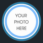 Baby Blue Cirlces Classic Round Sticker<br><div class="desc">Frame your favourite photo in soft blues.  Perfect for a baby boy.</div>