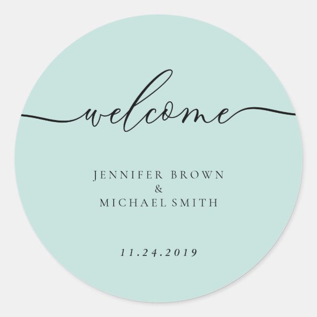 Baby Blue Clean Simple Script Lettering Welcome Classic Round Sticker (Front)